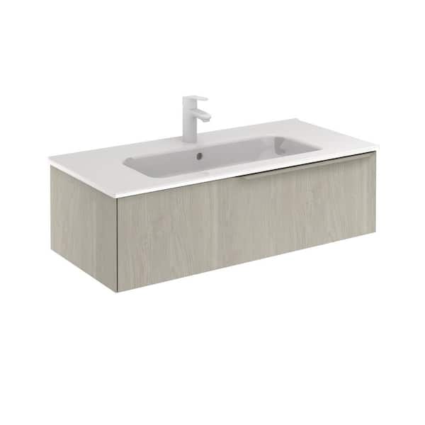 ROYO Mio 40 in. W x 18 in. D Bath Vanity One Drawer in White Oak with Vanity Top in White with White Basin