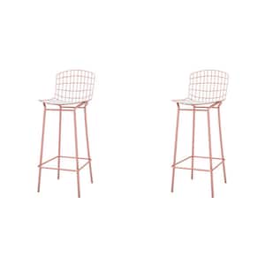 Madeline 41.73 in. Rose Pink Gold and White Bar Stool (Set of 2)
