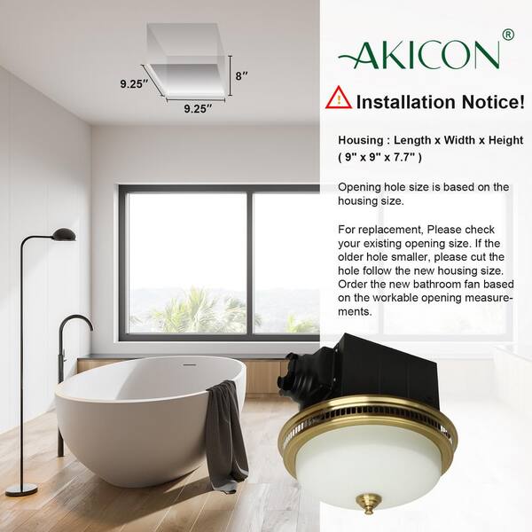 Akicon 110 Cfm Ceiling Bathroom Exhaust Fan With Led Light And Nightlight Round Frosted Glass Cover Brushed Gold Grille Ak1424bg Akicon 110 Cfm Ceiling Bathroom Exhaust, Are All Bathroom Ceiling Fans The Same Size