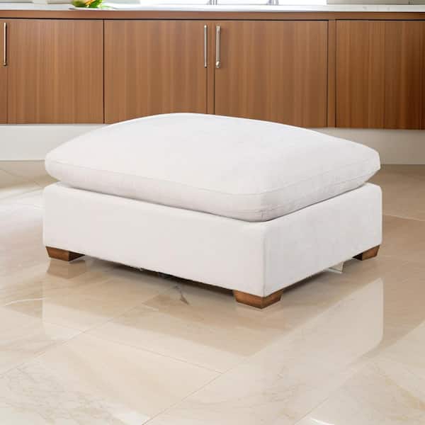 Benjara Ivory and Brown Fabric Rectangle Accent Ottoman Medium