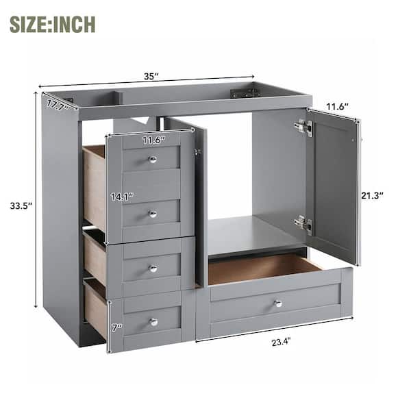 ネバギバ　スタンダード Virubi 35 in. Freestanding Bath Vanity Cabinet without Top in Gray