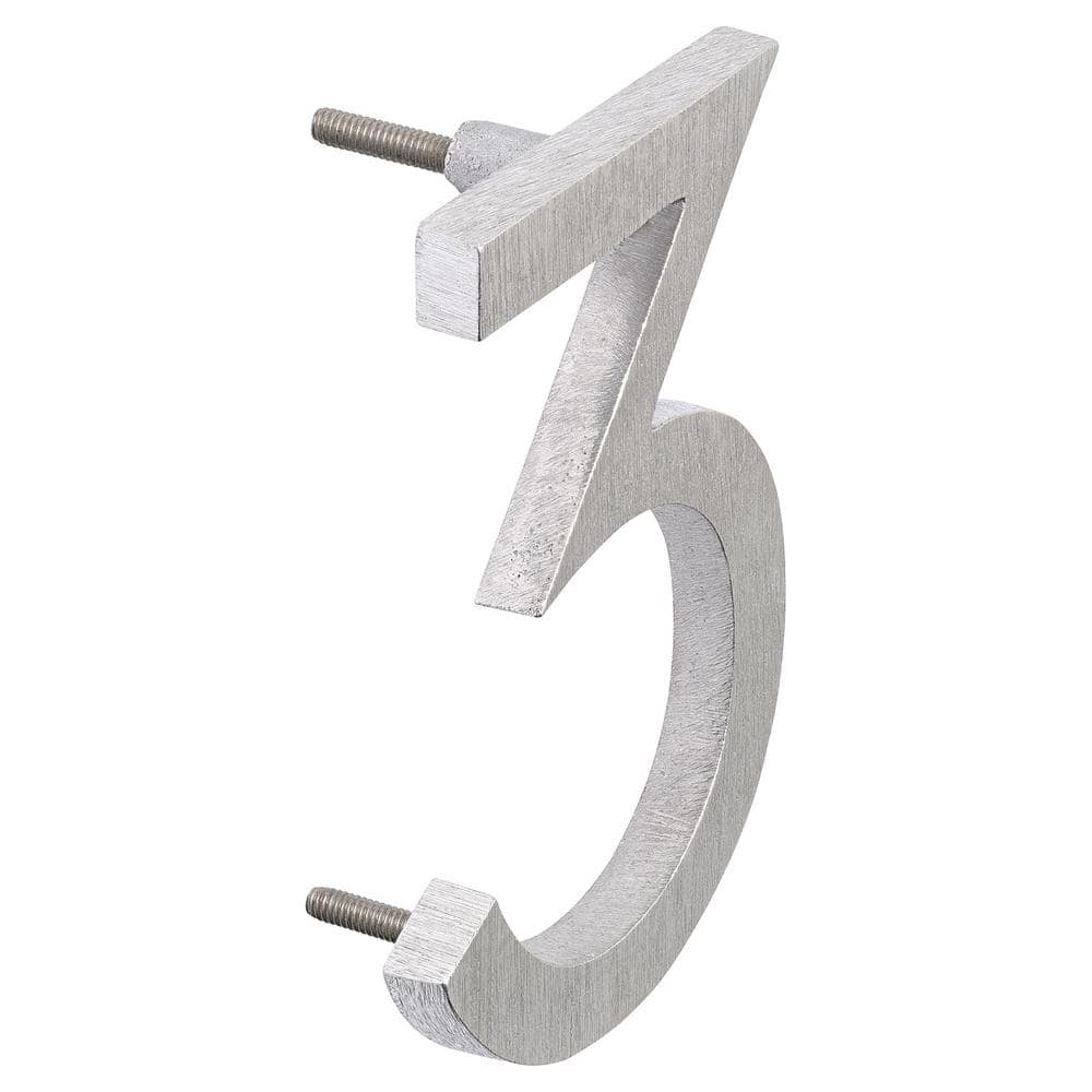 8" Brushed Aluminum Floating House Number 3
