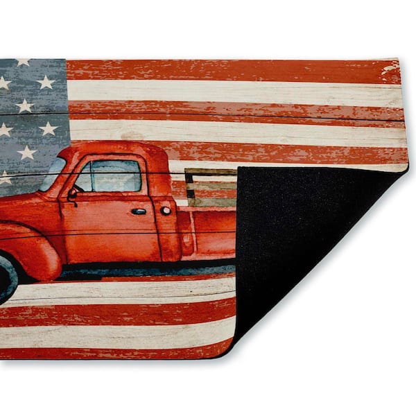 Patriotic USA Flag Truck Red 18 in. x 30 in. Polyester Non-Slip Outdoor Door Mat
