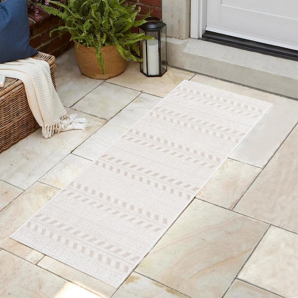 Paseo Moran Stripe Cream/Beige 2 ft. x 6 ft. Striped Indoor/Outdoor Runner Rug