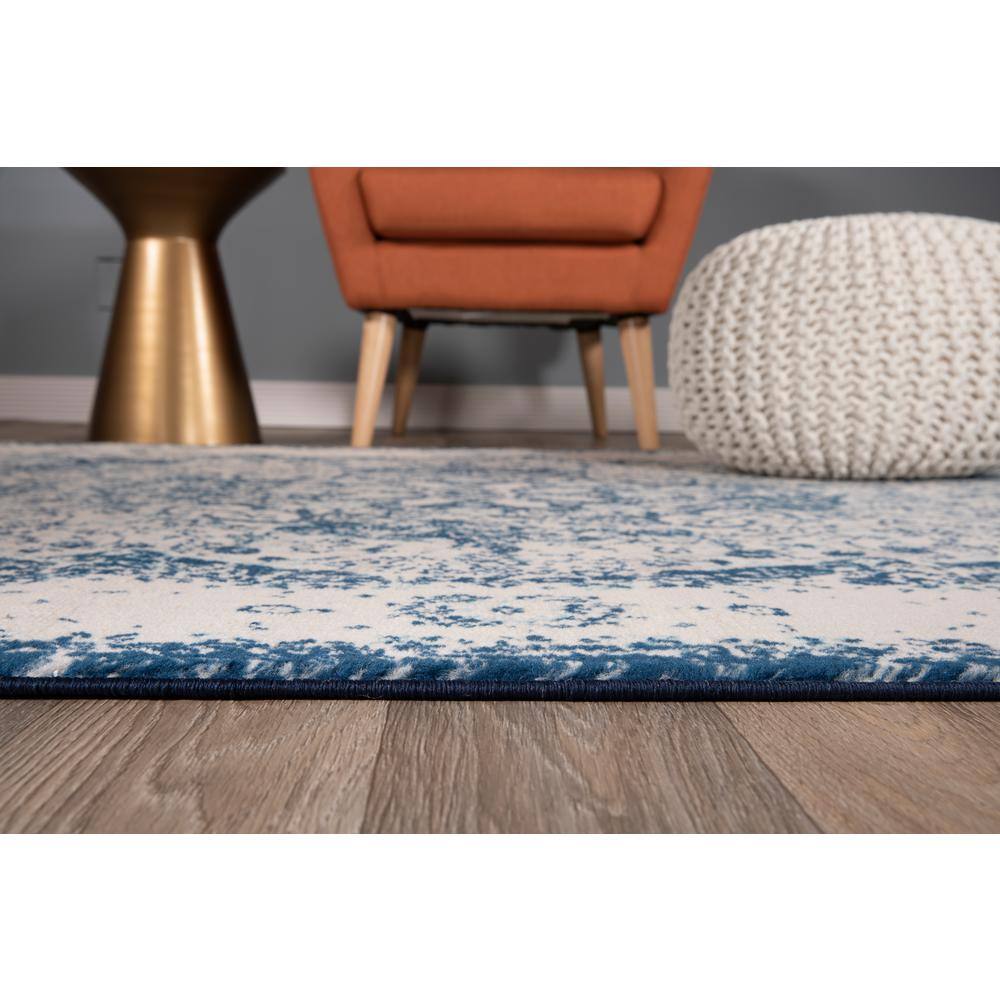 Blue Synthetic Reversible Medallion Runner Rug