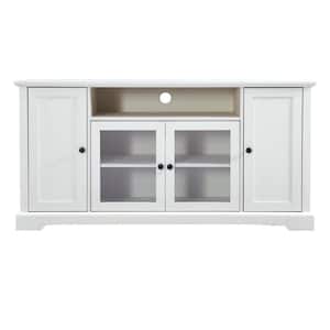 60 in. W x 19 in. D x 30 in. H White Linen Cabinet TV Stand with 2 Tempered Glass Doors Sideboard for Living Room