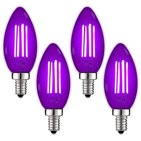 LUXRITE 40-Watt Equivalent LED Purple Light Bulbs, 4.5-Watt, Colored Glass Candelabra Bulb, UL Listed, E12 Base (4-Pack)