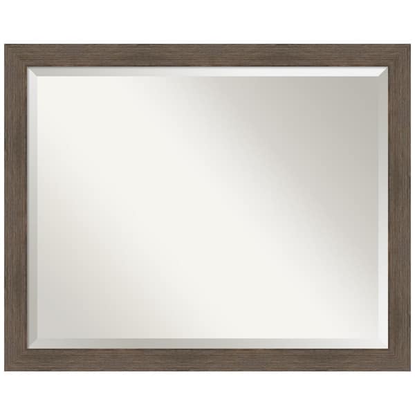 Amanti Art Hardwood Mocha Narrow 31 in. W x 25 in. H Wood Framed Beveled Wall Mirror in Brown