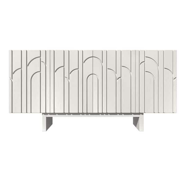 Boyel Living White MDF 4-Door 63 in. Wood Grain Buffet Sideboard For Living Room, Foyer and Kitchen-Dining Room