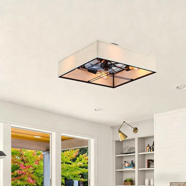 20 in. 4-Light White Flush Mount Ceiling Fan with No Include E26 Bulb Low Profile Fandelier Ceiling Fan Light Kit