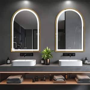 24 in. W x 36 in. H Arched Framed LED Anti-Fog Dimmable Wall Mount Bathroom Vanity Mirror in Gold