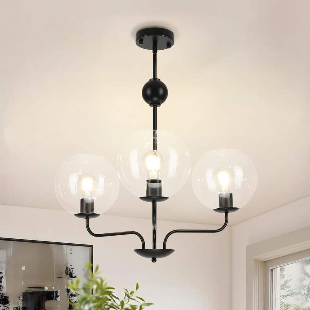 3-Light Black Mid Century Industrial Chandelier Hanging Light Fixture with Globe Glass Shades price history on PriceWatchPro