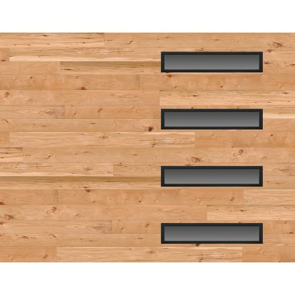 Modern Steel 9 ft. X 7 ft. 18.4 R-Value Insulated Wood Look Plank Natural Garage Door with Slim Windows