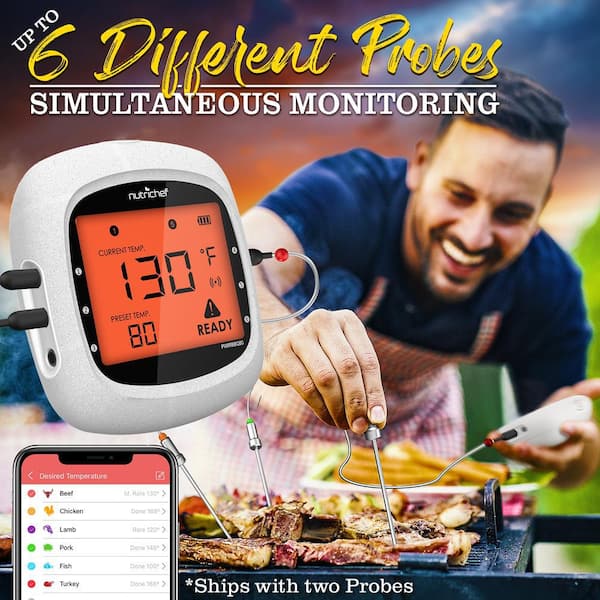 NutriChef PWIRBBQ80 Smart Bluetooth BBQ Grill Thermometer w/ Digital Display 