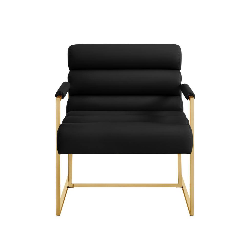 Inspired Home Maja Black/Gold Accent Chair Upholstered, Stainless Steel Frame PU Leather AC195 ...
