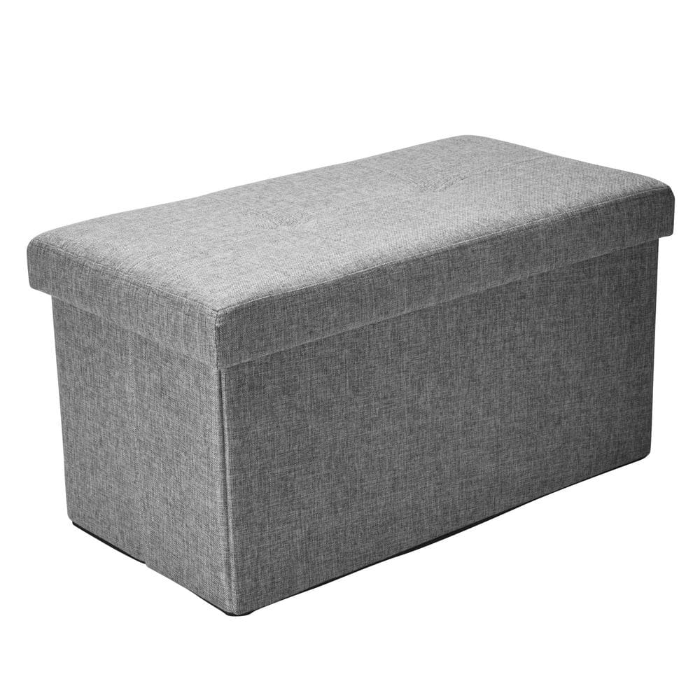 Grey linen-look double folding storage ottoman.