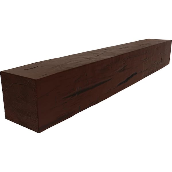 Ekena Millwork 4 in. x 6 ft. x 4 in. Hand Hewn Rustic Faux Wood Beam Fireplace Mantel in Pecan