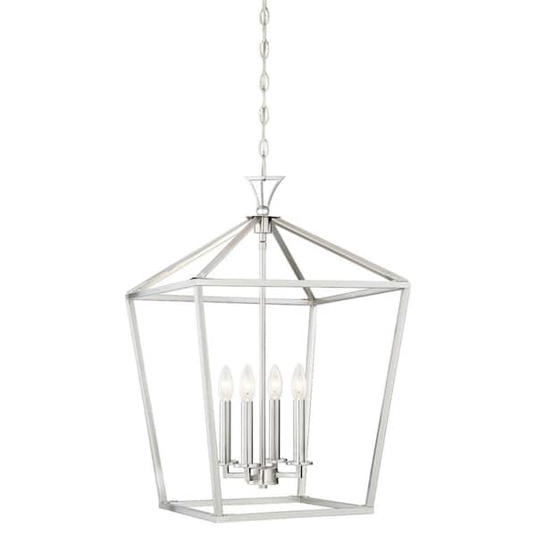 Townsend 17 in. W x 26 in. H 4-Light Satin Nickel Candlestick Metal Lantern Pendant Light