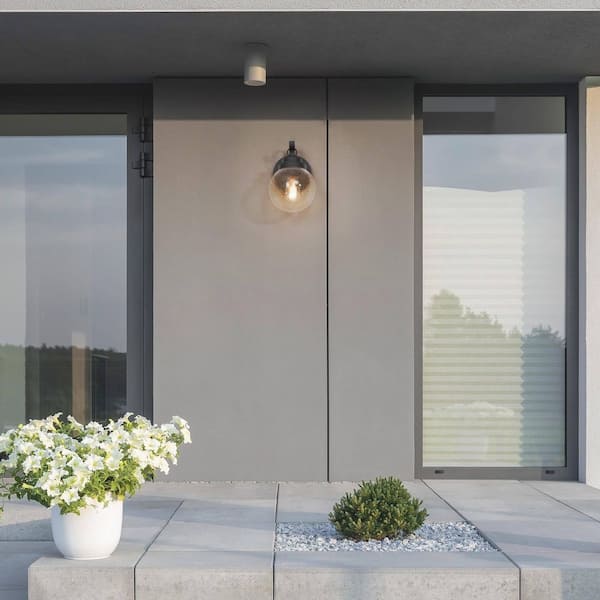 Amonti 1-Light Modern Farmhouse Matte Black Outdoor Wall Lantern Sconce Decorative Coach Light with Seeded Glass Shade