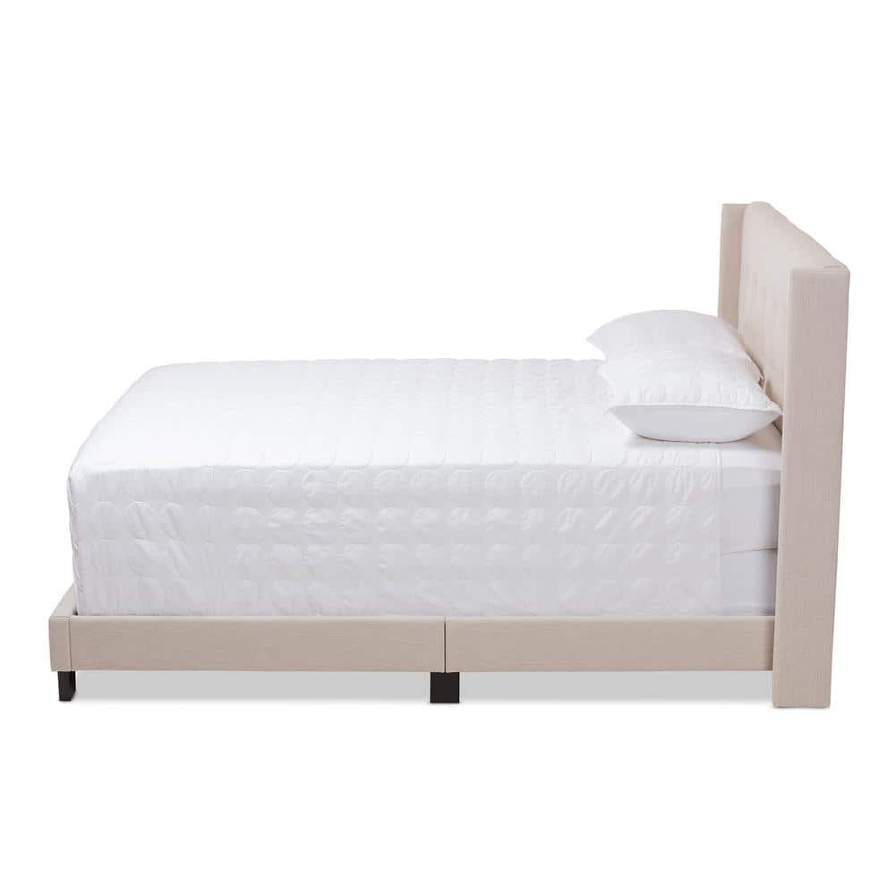 Beige Upholstered Full Bed with Tufted Headboard
