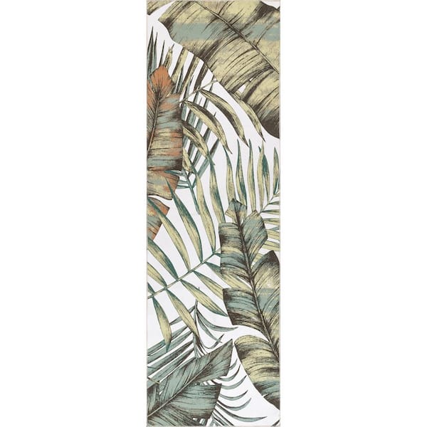 Nature Leaves Bath Mat, Tropical Leaf Print Soft Plush Bath Mat