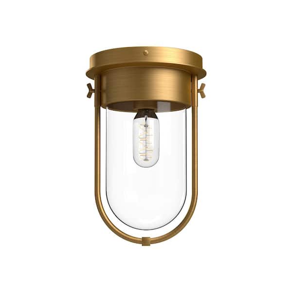 ALORA MOOD Cyrus 8 in. 1 Light 60-Watt Aged Gold/Clear Glass Flush Mount