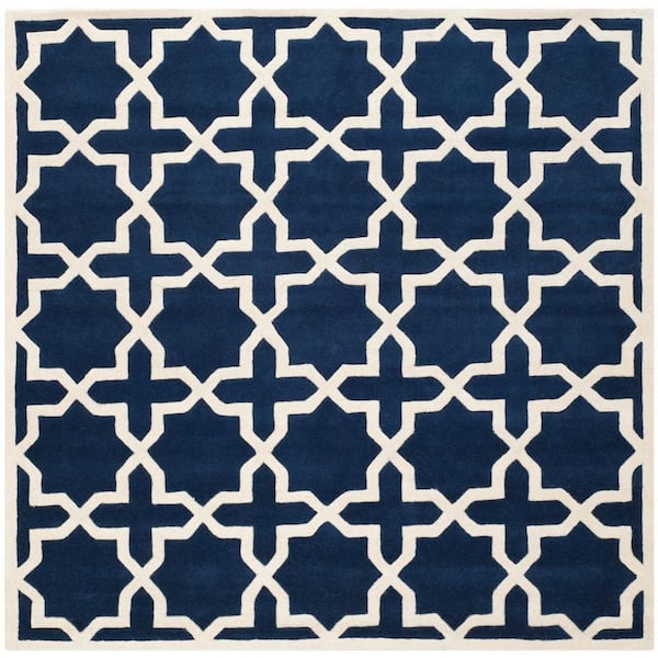 SAFAVIEH Chatham Dark Blue/Ivory 5 ft. x 5 ft. Square Multi-Point Diamond Geometric Area Rug