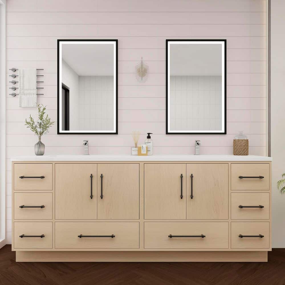 Victoria 84 in. W x 20 in. D x 35 in. H Double Sink Freestanding Bath Vanity in Yellow Oak with White Acrylic Top price history on PriceWatchPro