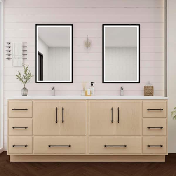Victoria 84 in. W x 20 in. D x 35 in. H Double Sink Freestanding Bath Vanity in Yellow Oak with White Acrylic Top