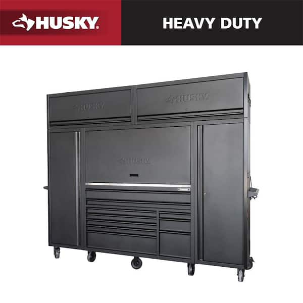 62 in. W x 24 in. D Heavy Duty 10-Drawer Combo Hutch and 2 Side Locker with Stainless Steel Top in Matte Black