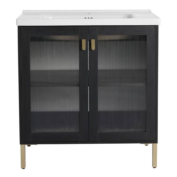 Anky 31.9 in. W x 18.7 in. D x 34.8 in. H Single Sink Bath Vanity in Black with White Ceramic Top