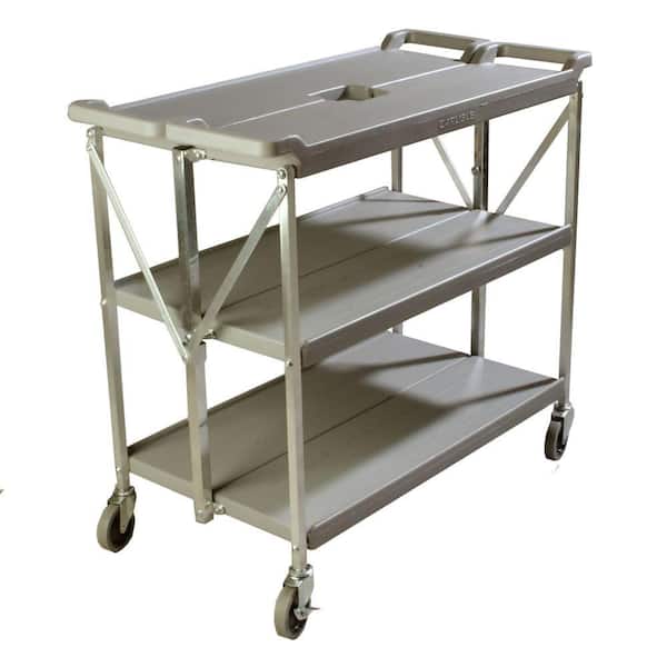 Carlisle Fold 'N Go Gray Large Heavy-Duty 3-Tier Collapsible Utility and Transport Cart