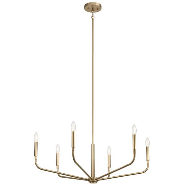 KICHLER Madden 32 in. 6-Light Champagne Bronze Modern Candle Chandelier for Dining Room