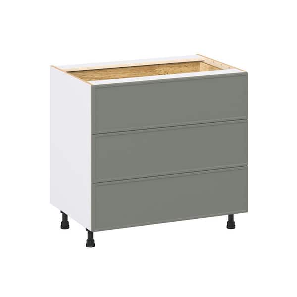 Fairview 36 in. W x 24 in. D x 34.5 in. H Assembled Slim Shaker Drawer Base Kitchen Cabinet in Moss Green with 4-Drawers