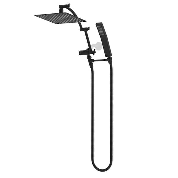 Rainfall 1-Spray 10 in. Dual Wall Mount Fixed and Handheld Shower Head 1.8 GPM in Matte Black Finish