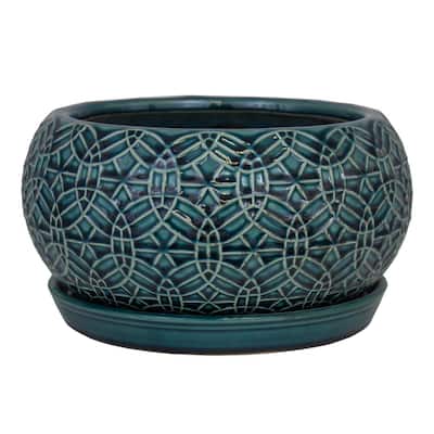 10 in. Dia Blue Rivage Ceramic Bowl Planter