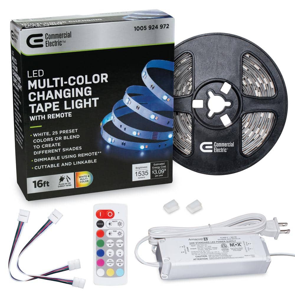 Commercial Electric 16 ft. LED White and RGB Tape Light Kit- Under Cabinet  Light 423510 - The Home Depot