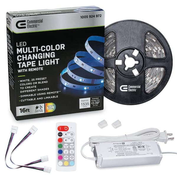 Vær opmærksom på billede ingen forbindelse Commercial Electric 16 ft. LED White and RGB Tape Light Kit- Under Cabinet  Light 423510 - The Home Depot