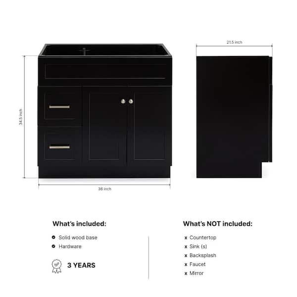Hamlet 36 in. W x 21.5 in. D x 34.5 in. H Freestanding Bath Vanity Cabinet without Top in Black