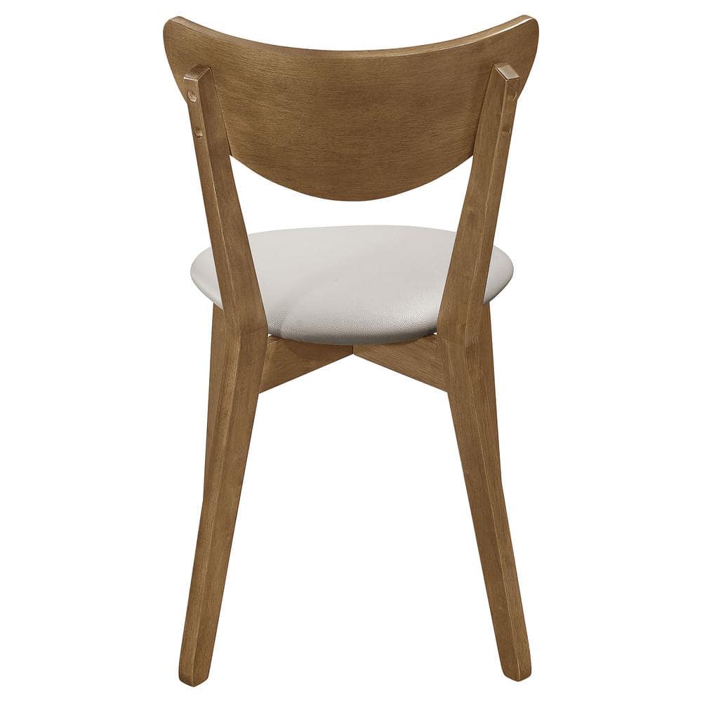 Beige Faux Leather Parsons Side Chair with Wood Accents