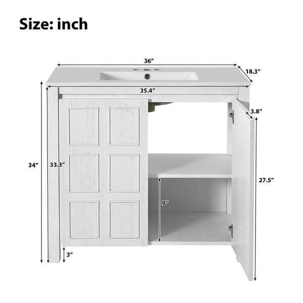 Ziyudura 36 in. Single Sink Freestanding White Bath Vanity with