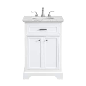 Timeless Home 24 in. W Single Bathroom Vanity in White with Vanity Top in White with White Basin