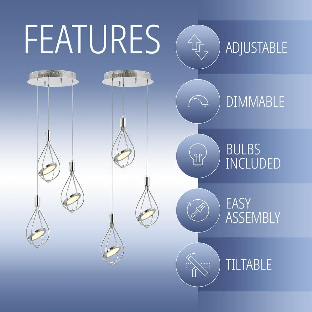 Orion 11.5" Chrome Polished Adjustable 3-Light LED Metal Pendant