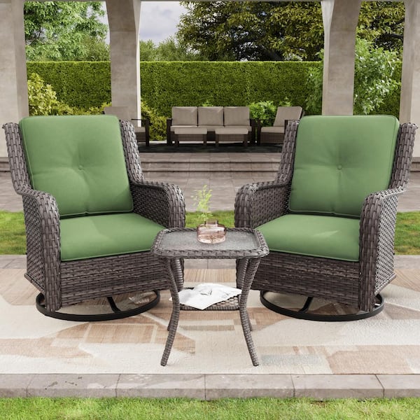 JOYSIDE 3-Piece Wicker Patio Swivel Outdoor Rocking Chair Set With ...