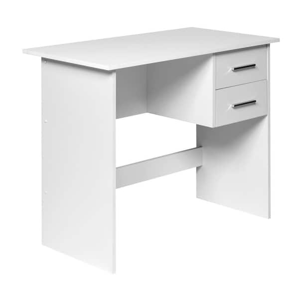 Rectangular White 2 Drawer Writing Desk, White Desk 100cm Wide With Drawers