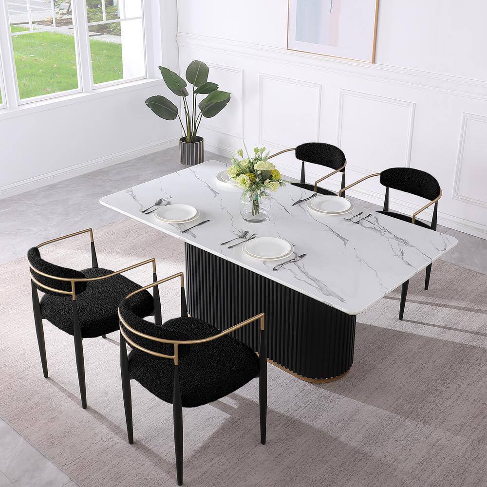 Morden Fort Modern 5-Piece Faux Marble Dining Table Top with Boucle Arm ...