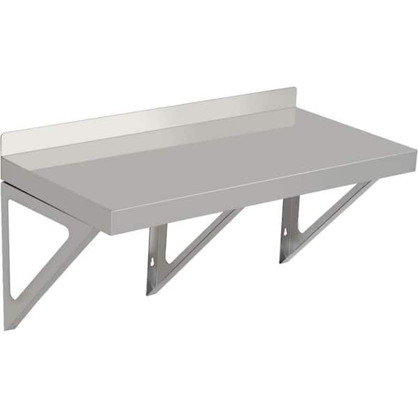 24 in.W x 6 in. D Sliver Stainless Steel Garage Wall Shelf,Wall-Mounted Shelving with Backsplash, 2 Brackets for Kitchen