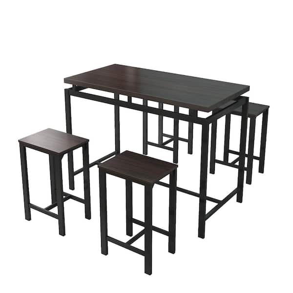 wetiny 5-Piece Rectangle Espresso Wood Top Table Set Seats 5