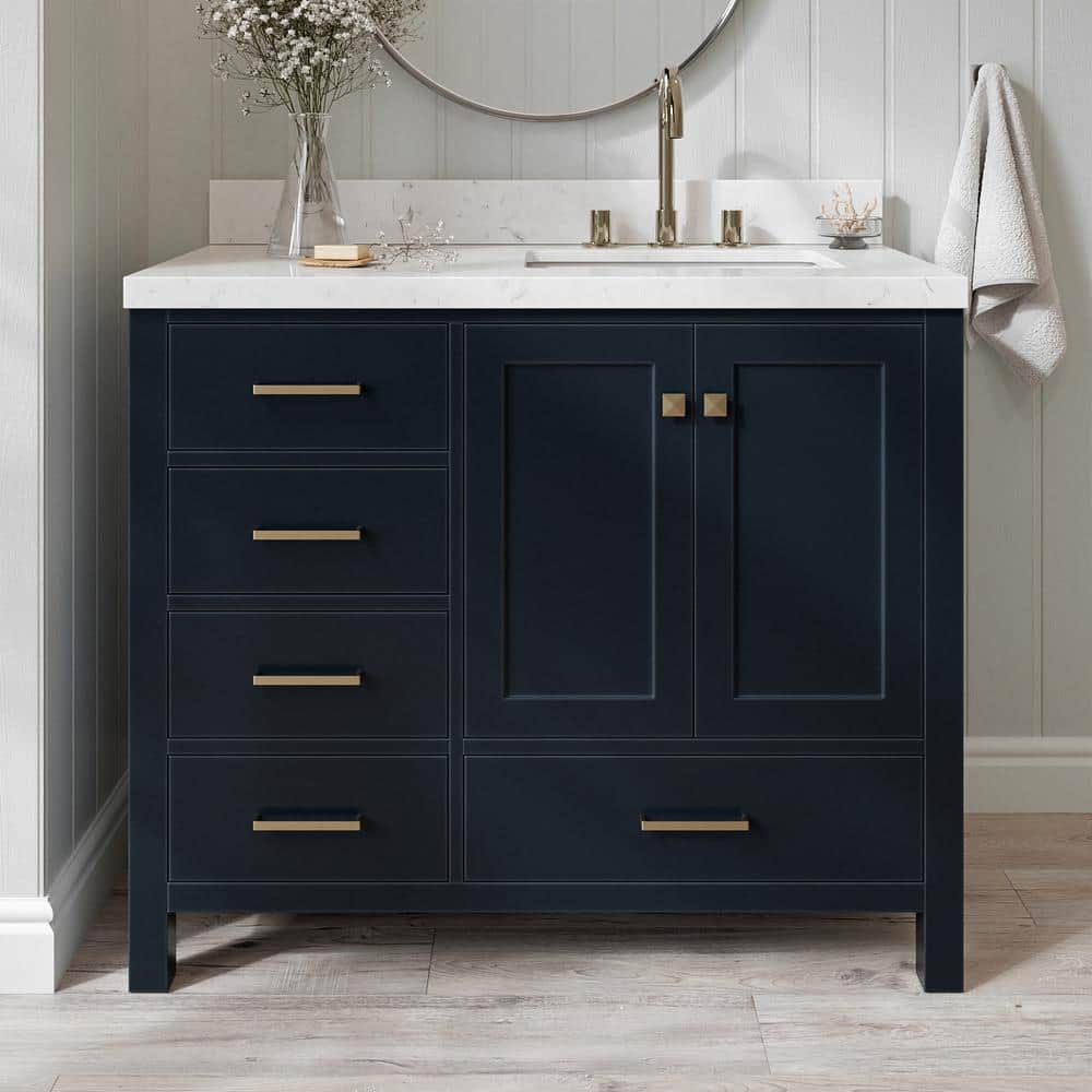 Cambridge 42 in. Single Sink Freestanding Bath Vanity in Midnight Blue with Carrara White Quartz Top & Sidesplash price history on PriceWatchPro