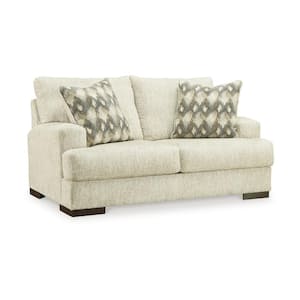 40 in. Beige, Brown and Gray Solid Print Polyester 2-Seater Loveseat with 2 Pillows